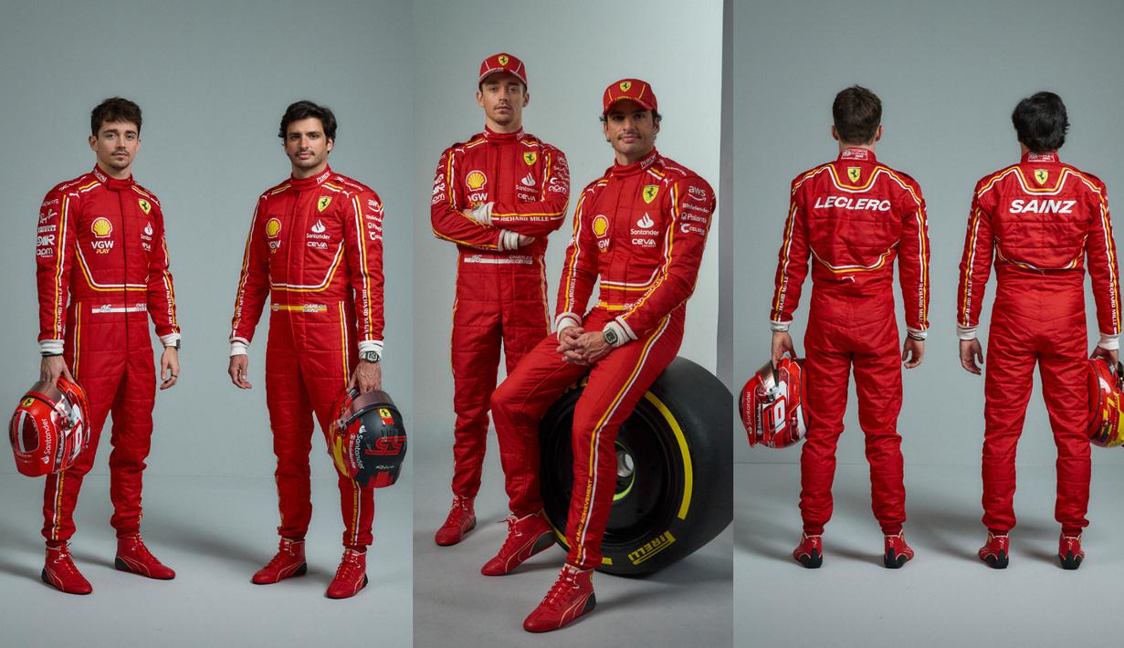 Mobil SF-24 tersebut diharapkan mampu memberikan performa terbaik bagi pembalapnya, Charles Leclerc dan Carlos Sainz. Apalagi, ini merupakan musim terakhir bagi Carlos Sainz di Ferrari sebelum digantikan oleh Lewis Hamilton pada musim depan. (AFP/Handout/Ferrari Press Office)