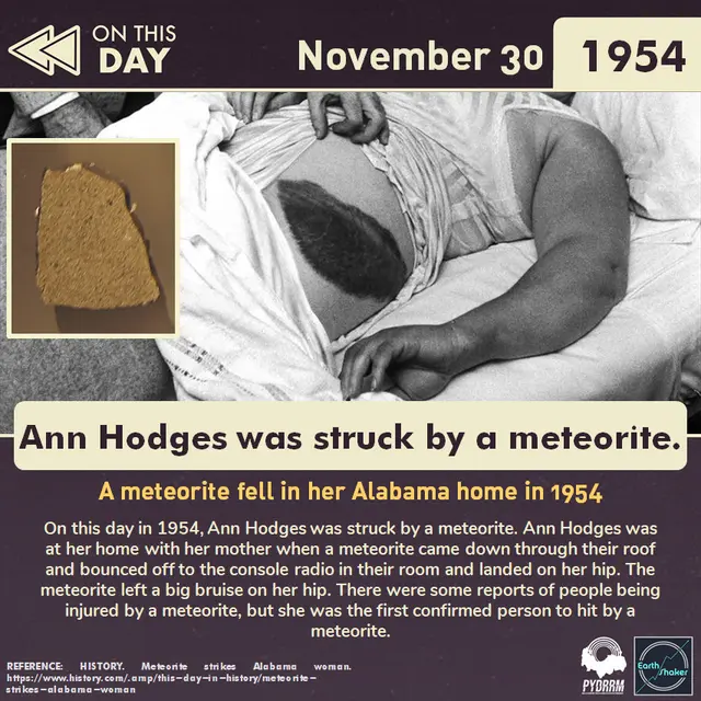 Poster tentang Ann Hodges yang terkena meteorit pada 1954.