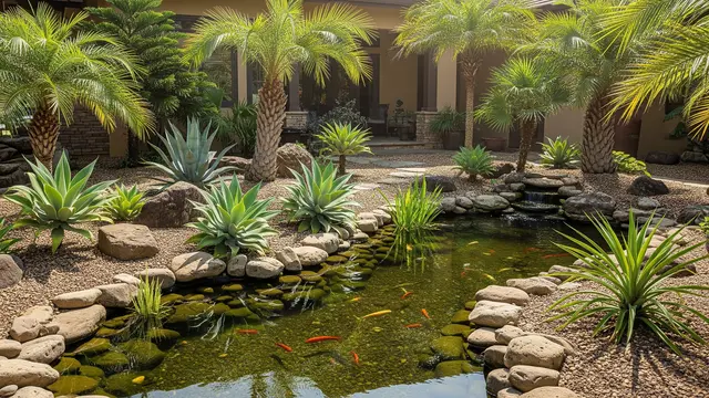 Inspirasi Taman Kering Kombinasi Kolam Ikan yang Mudah Dirawat (AI)