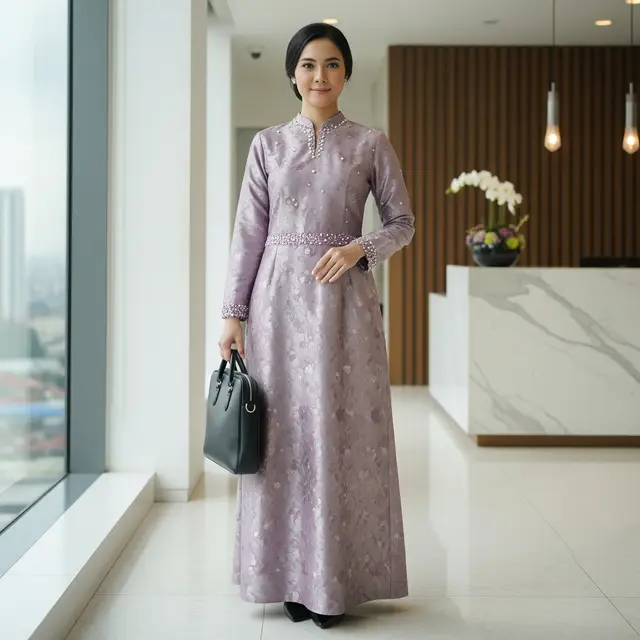 Inspirasi Gamis Brokat Warna Muted untuk Kantor & Acara Resmi (Image by Gemini AI)