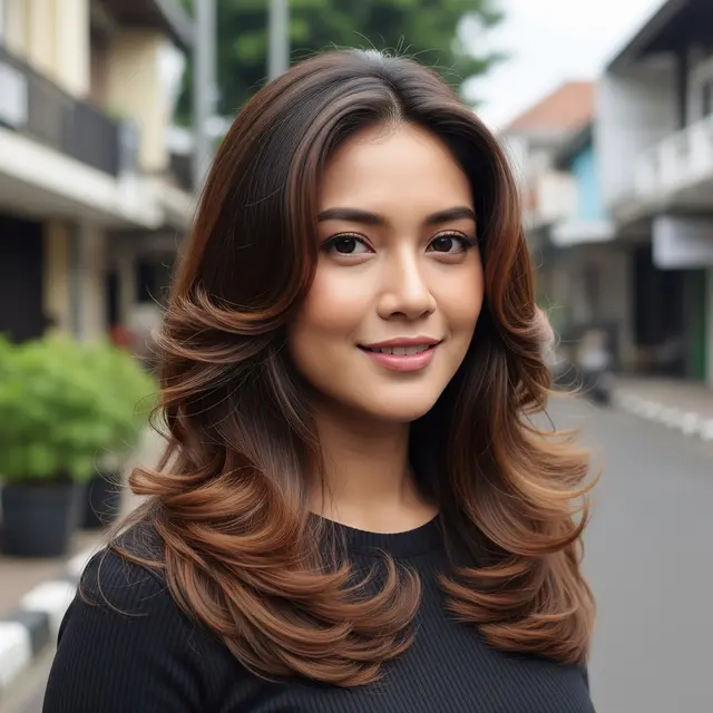 9 Model Rambut Wanita Long Layers Wavy untuk Wajah Bulat, Tampil Tirus dan Memukau