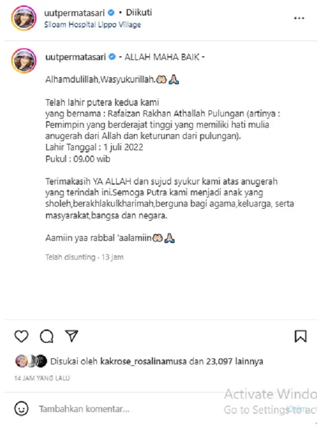 Uut Permatasari (Foto: Instagram/@uutpermatasari)