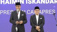 Pasangan capres-cawapres Anies Baswedan dan Muhaimin Iskandar atau Cak Imin dalam acara Bawaslu, Senin (27/11/2023). (Foto: Tangkapan Layar Bawaslu RI)