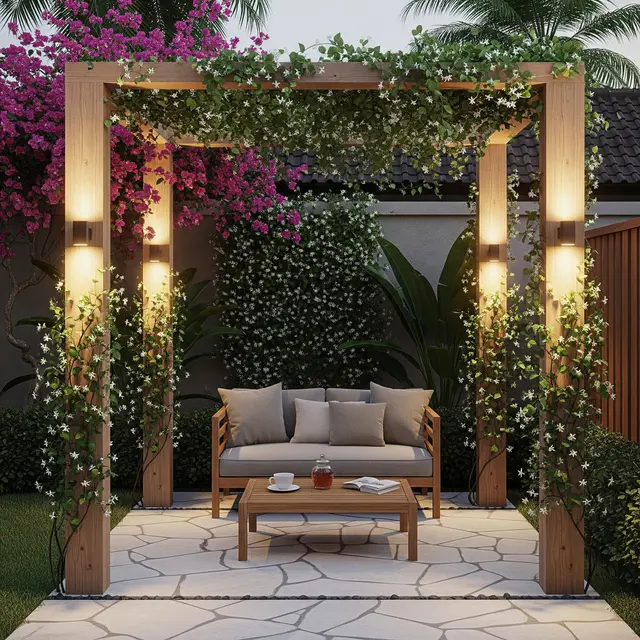 9 Model Teras Belakang Rumah dengan Tiang Tanaman Salur yang Instagramable 2025