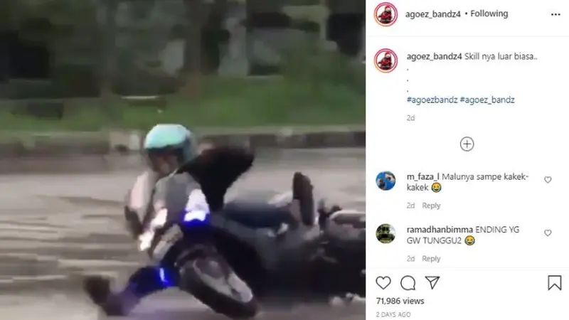 Pemotor Ini Cornering di Jalan Basah Sampai Nyusruk (Instagram @agoez_bandz4)