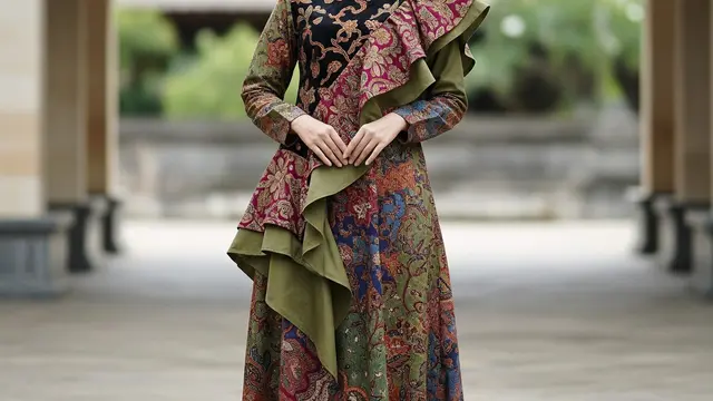 Model Gamis Batik Etnik Asimetris