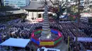Biksu Buddha Korea Selatan menggelar unjuk rasa menentang kebijakan pemerintah di Kuil Jogye, Seoul, Korea Selatan, 21 Januari 2022. Ribuan biksu Buddha berkumpul untuk memprotes dugaan diskriminasi agama oleh pemerintah Korea Selatan. (AP Photo/Ahn Young-joon)