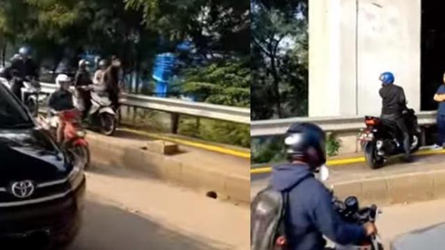 Pejalan kaki adang pemotor (Instagram/@fakta.indo)