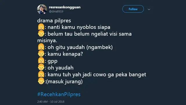 Bikin Ngakak Sekaligus Baper, Ini 7 Twit Nyeleneh Pilpres 2018
