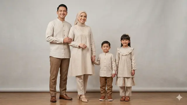 Model Baju Lebaran Keluarga Tema Earth Tone. AI