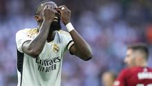 Ekspresi Antonio Rudiger pada laga Real Madrid vs Osasuna musim 2023/2024 (c) AP Photo/Jose Breton