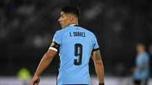 Striker Uruguay Luis Suarez bereaksi selama pertandingan kualifikasi Piala Dunia FIFA 2026 Amerika Selatan di Stadion Centenario, Montevideo, pada Sabtu (7/9/2024) pagi WIB. (Eitan ABRAMOVICH / AFP)