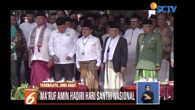 Ma’ruf Amin hadiri peringatan Hari Santri Nasional di Tasikmalaya, Jawa Barat, bersama Menkopolhukam Wiranto.