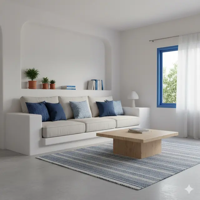 Desain Rumah Type 36 Ala Villa Santorini dengan Sentuhan Putih Biru