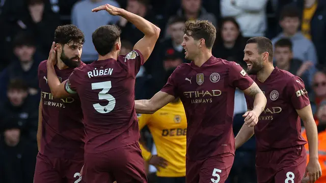 Seleberasi pemain Manchester City saat melawan Wolverhampton di arena Liga Inggris