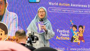 Founder Peduli ASD, Dr. Isti Anindya, S.Si., M.Sc, dalam Festival Peduli Autisme 2026 di Depok, Sabtu (4/4/2026). Foto: Liputan6.com/Ade Nasihudin.