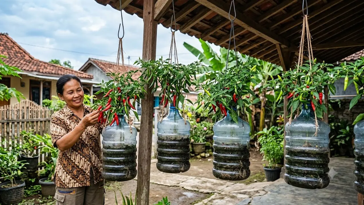 Ide Galon Bekas untuk Menanam Cabai Gantung