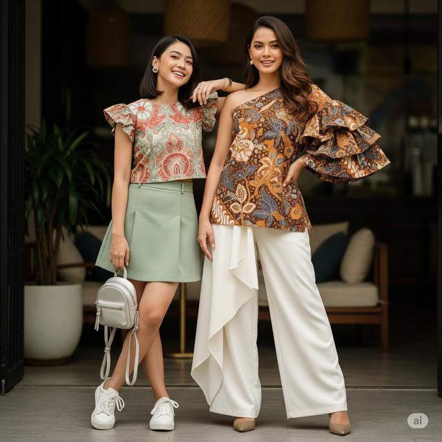 10 Inspirasi Outfit Baju Batik Lengan Ruffle Lipit Feminin untuk ...