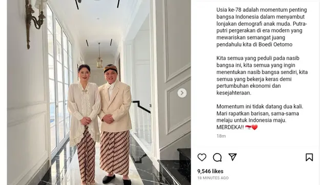 Menteri BUMN Erick Thohir ikut hadir dalam upcara peringatan Kemerdekaan Indonesia ke-78. Kali ini dia ikut mengenakan baju khas dari organisasi Boedi Oetomo.