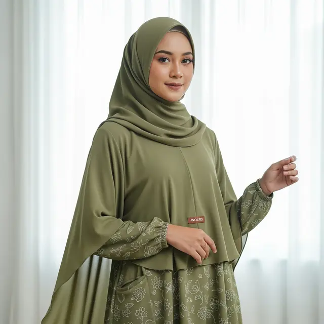 9 Model Gamis Syari Bahan Wolfis yang Adem dan Praktis, Pilihan Muslimah