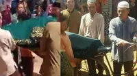 Bukan keranda, jenazah Mbah Suparni seorang nenek 80 tahun warga Desa Cokrowati, Blora, dibawa menggunakan sepeda ontel. (Liputan6.com/ Ahmad Adirin)