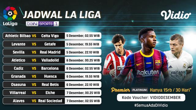 Jadwal Liga Spanyol Pekan 12 di Vidio