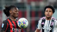 Aksi Rafael Leao di laga AC Milan vs Juventus di pekan ke-34 Liga Italia 2025/2026 di San Siro, Senin (27/04/2026) dini hari WIB. (Spada/LaPresse via AP)