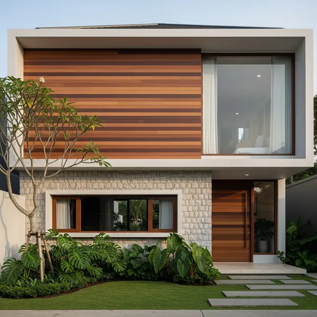 9 Desain Tampak Depan Rumah Minimalis Modern dengan Perpaduan Kayu, Hangat dan Elegan