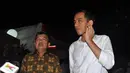 Presiden dan wakil presiden terpilih Jokowi dan Jusuf Kalla usai menghadiri acara pembubaran Pokja Tim Transisi Jokowi-JK di Rumah Transisi, Jakarta, (28/9/14). (Liputan6.com/Miftahul Hayat) 