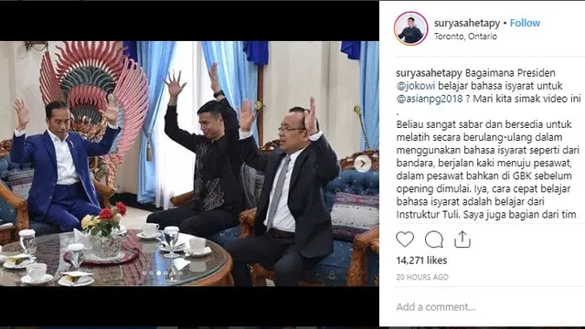 Presiden Jokowi diajari bahasa isyarat oleh Surya Sehatepy