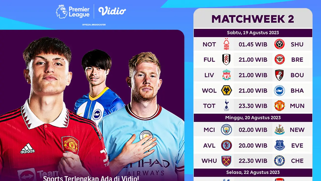 Siaran Langsung Liga Inggris 2023/2024 Matchweek 2 di Vidio