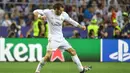 Pemain Real Madrid, Gareth Bale menempati urutan keempat pemain terbanyak yang melakukan tembakan ke arah gawang dengan total 35 kali hingga pekan ke-17 La Liga Spanyol. (AFP/Gerard Julien)