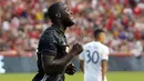 Ekspresi Romelu Lukaku usai mencetak gol ke gawang Real Salt Lake pada pertandingan persahabatan di Sandy, Utah (18/7). MU menang 2-1 atas Real Salt Lake. (AP Photo / Rick Bowmer)