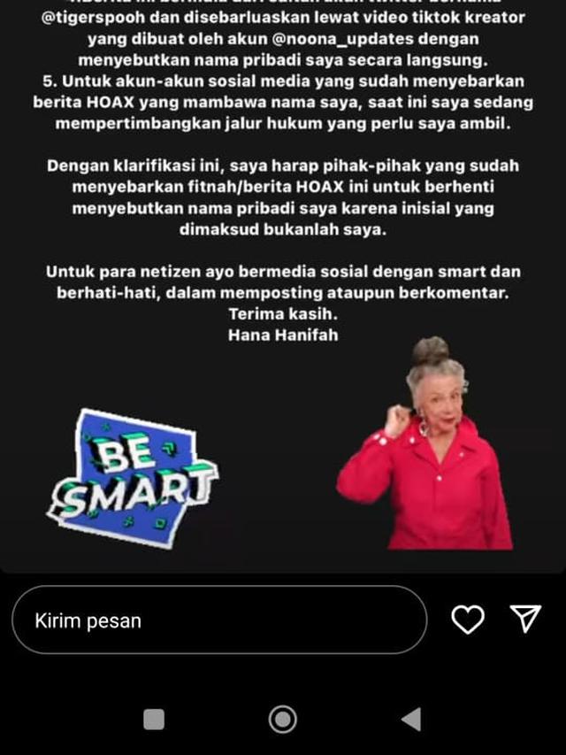 Klarifikasi Hana Hanifah soal isu sebagai selingkuhan Christian Sugiono, suami Titi Kamal