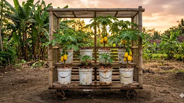 Konsep Kebun Buah Mini Low Budget dari Barang Bekas Kreatif. AI