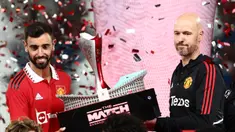 Erik ten Hag langsung memberi kesan posisif dalam laga pertamanya bersama Manchester United di pertandingan pramusim Bangkok Century Cup 2022 di Rajamangala National Stadium, Bangkok, Selasa (12/7/2022) malam WIB. Tak tanggung-tanggung, Liverpool, klub yang mempermalukan MU dua kali di Liga Inggris musim 2021/2022, dilibas 4 gol tanpa balas. (AFP/Jack Taylor)