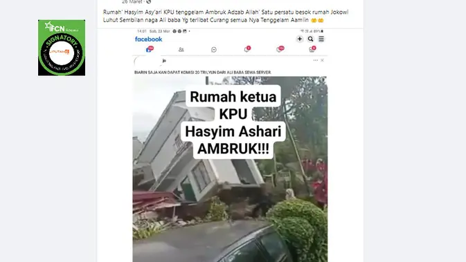 Penelusuran klaim foto rumah Ketua KPU Hasyim Asy'ari  ambruk.