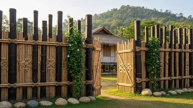 Ilustrasi Pagar Bambu Rumah di Kampung/Gemini AI