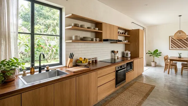Inspirasi desain dapur yang rapi dan nyaman sehingga bikin masak jadi satset model linear untuk ruang memanjang