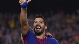 Luis Suarez menempati posisi ketiga klasemen akhir top scorer La Liga Santander 2017-2018, Suarez total mencetak 25 gol. (AFP/Josep Lago)