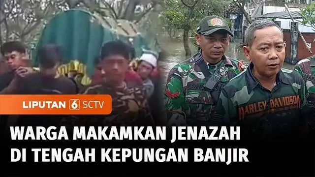 VIDEO: Detik-Detik Warga Gresik Makamkan Jenazah di Tengah Banjir