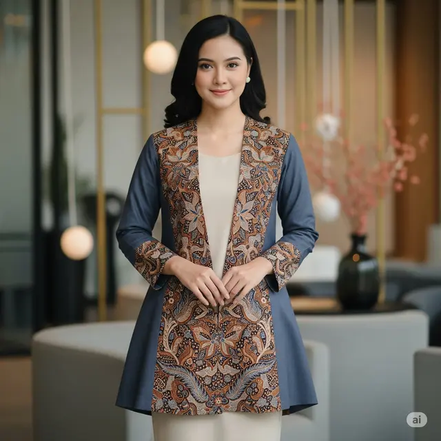 Outer Batik Kombinasi Kain Polos