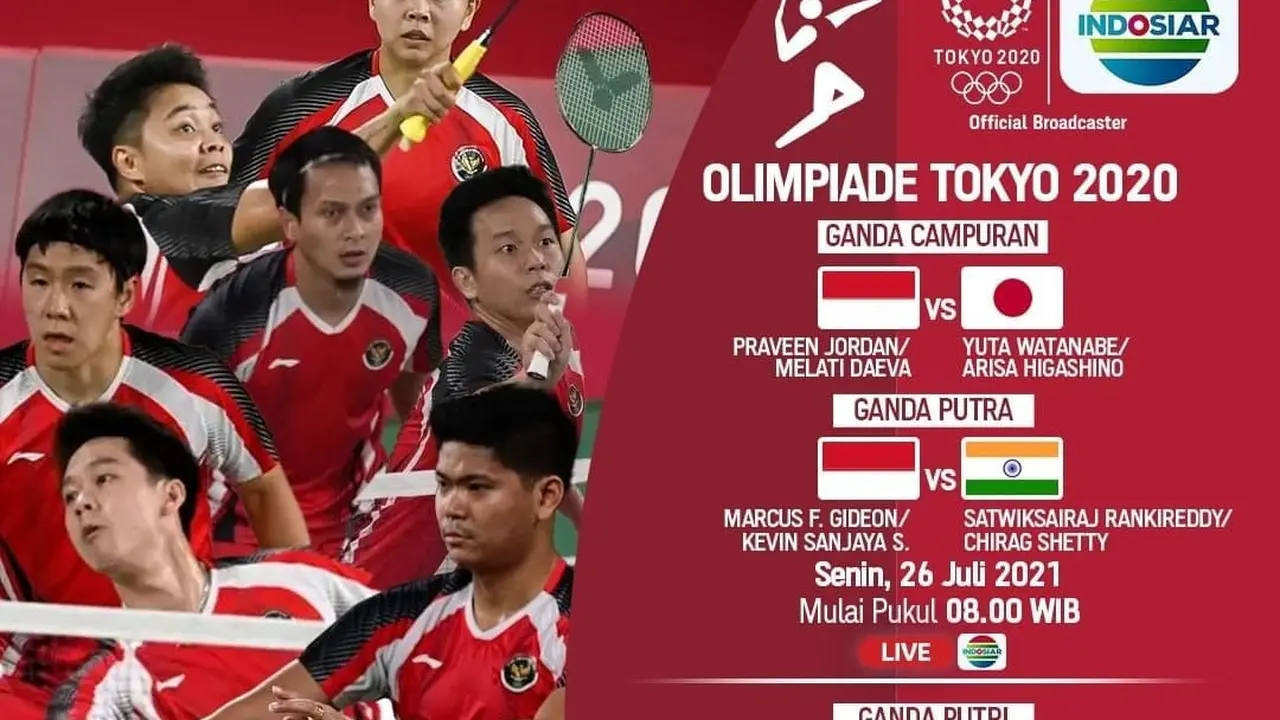 Pertandingan Olimpiade Tokyo 2021, Tayang Senin 26 Juli 2021 Pukul 15.