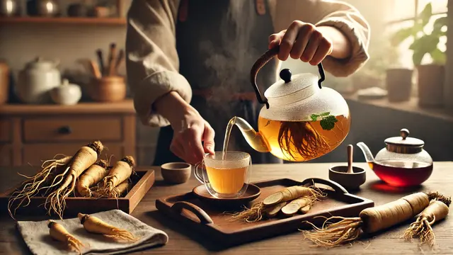 orang sedang membuat teh ginseng