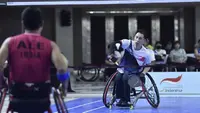Aksi para atlet di turnamen Hydroplus Indonesia Para Badminton International 2024 yang diadakan di Edutorium UMS, Solo pada 17 hingga 22 September 2024. (Bola.com/Bakti Olahraga Djarum Foundation)