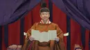 Kaisar Naruhito berpidato saat upacara penobatan di Istana Kekaisaran, Tokyo, Jepang, Selasa (22/10/2019). Naruhito resmi menjadi Kaisar Jepang setelah melalui ritual penobatan. (Pool via AP)