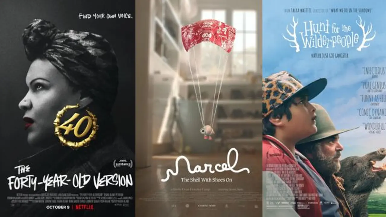 Poster Film The Forty Year Old Version, Marcel The Shell With Shoes On, dan Hunt for the Wilderpeople (imdb).