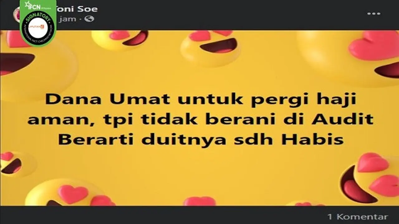 Gambar Tangkapan Layar Kabar tentang Dana Haji Telah Habis (sumber: Facebook)