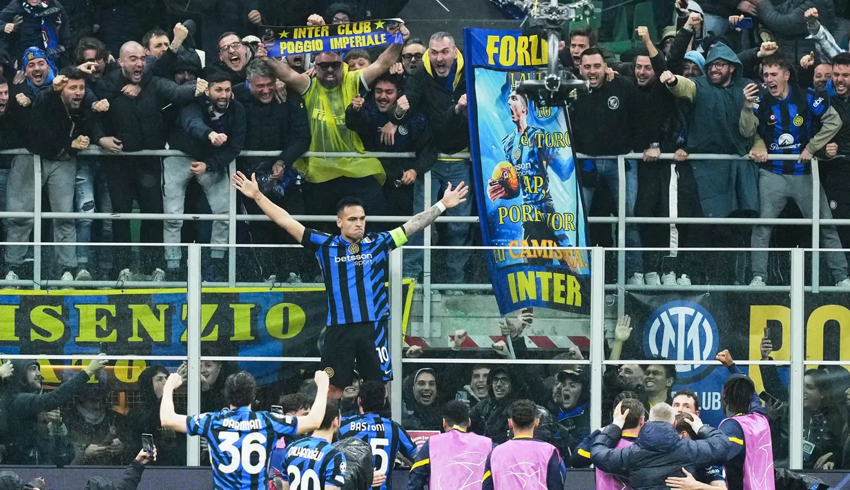 Inter Milan berhasil melangkah ke semifinal Liga Champions setelah mendepak Bayern Munchen dengan agregat 4-3. (AP Photo/Antonio Calanni)