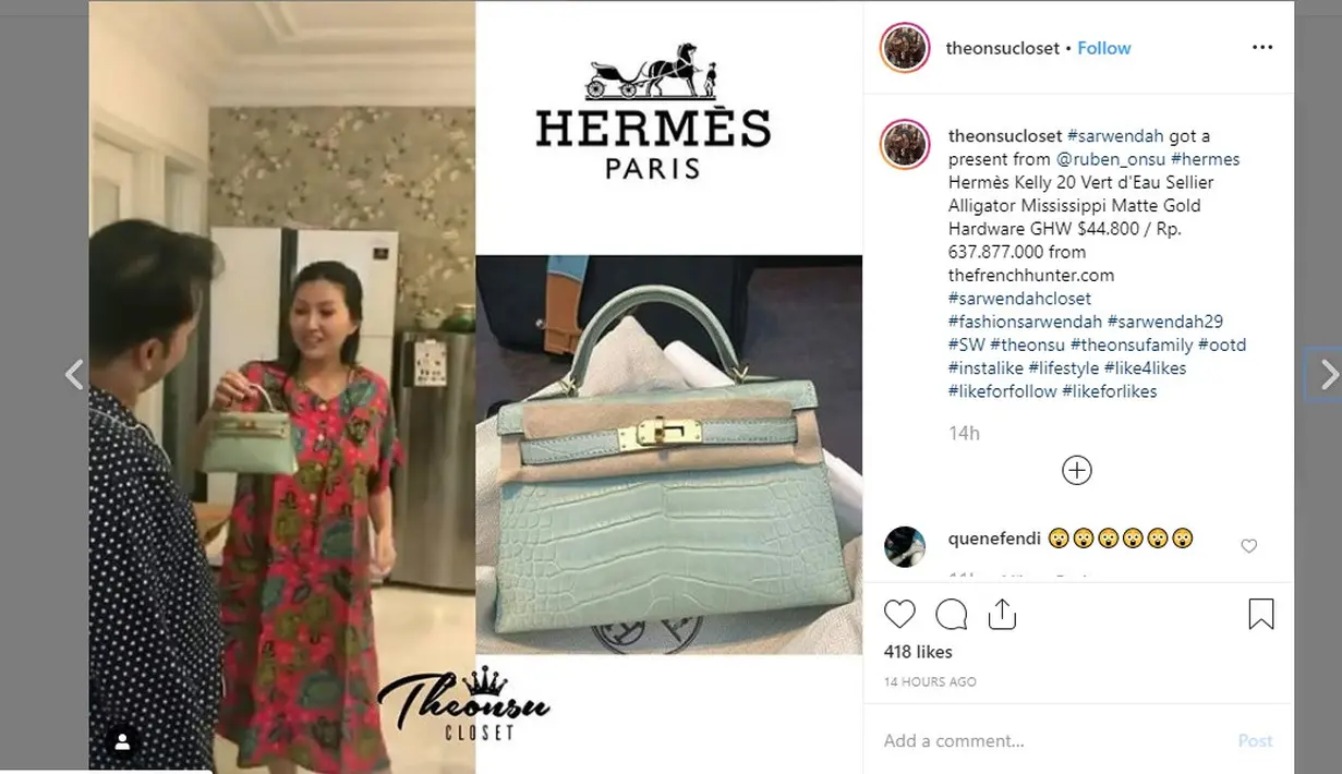 tas Sarwendah yang harganya fantastis (sumber: Instagram/@theonsucloset)